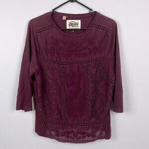 Superdry large plum boho style crochet detail top